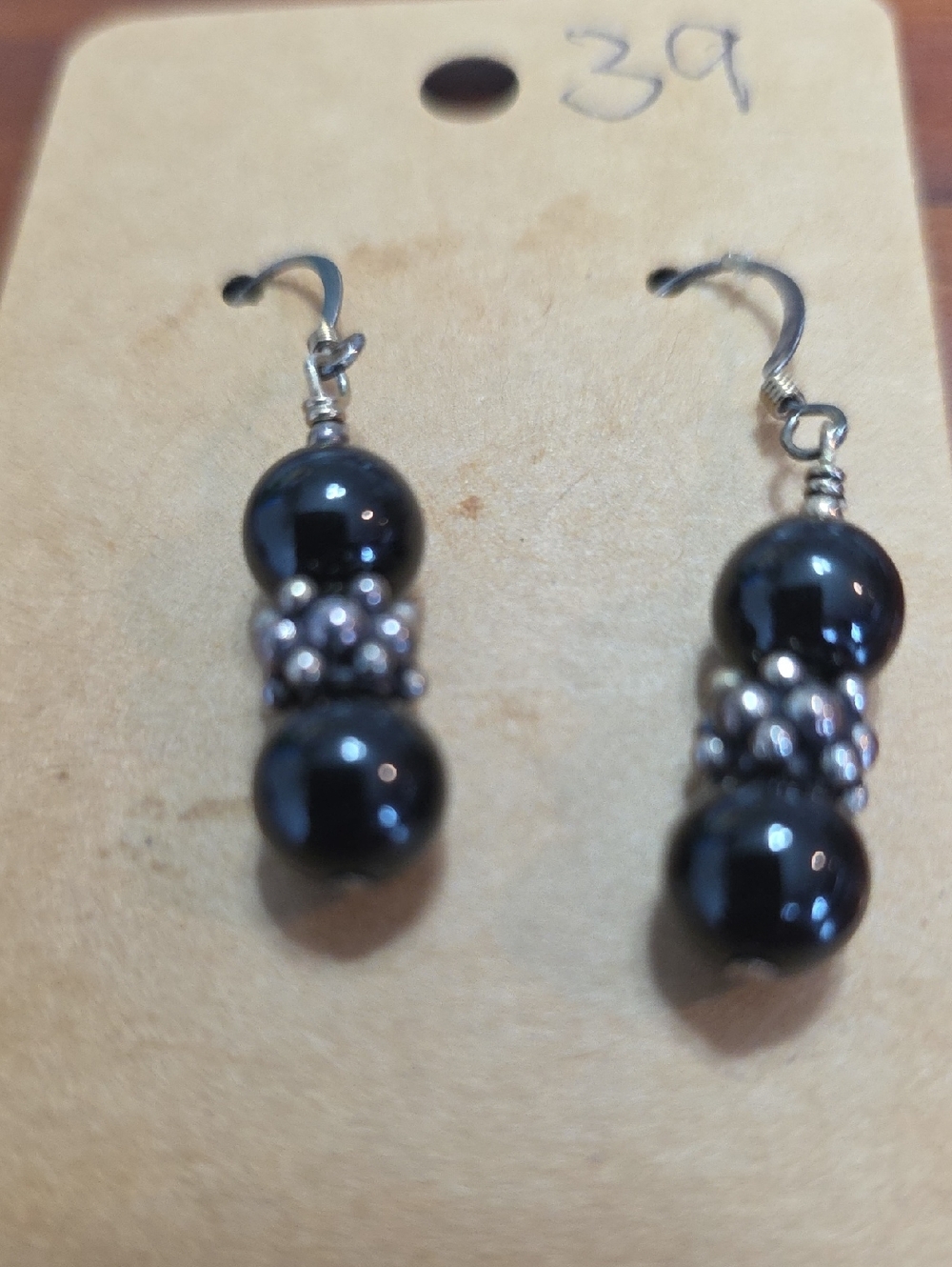 # 39 Black Onyx Bead Drop Earrings - Classic Women's Jewelry